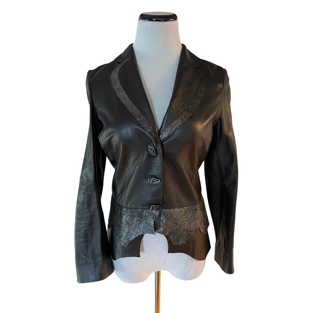 Black Leather Blazer with Glitter Accents